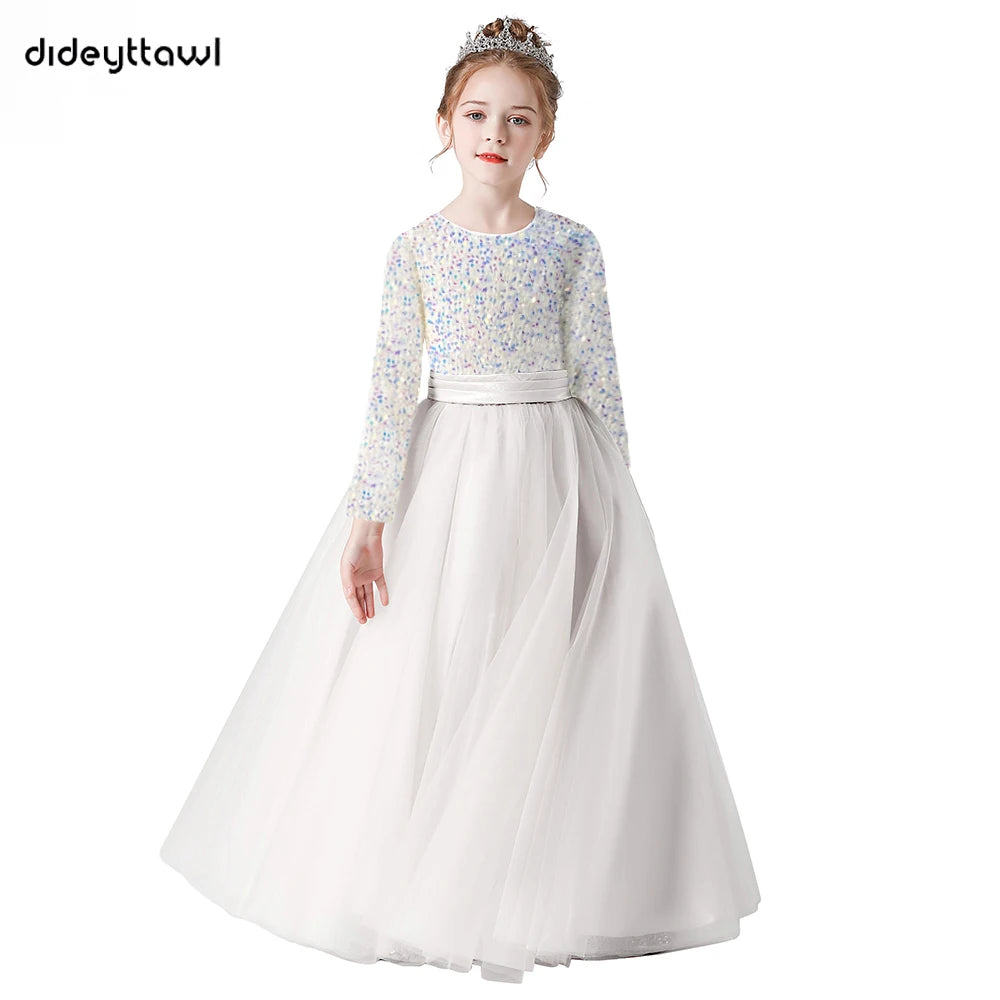 Glitter Sequin Long Sleeves Gown Party Dresses 2Y to 16Y - More colours to choose