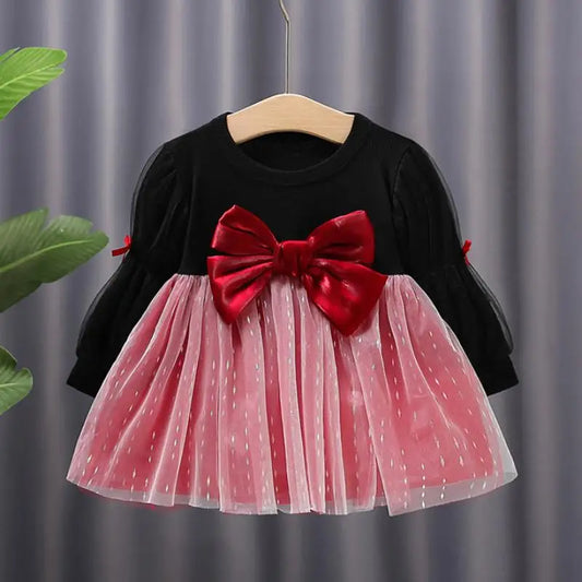 Black Red-Bow Casual Dress 9M to 4Y
