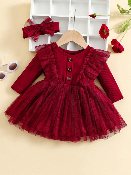 Flying Full Sleeve Party Dress with HeadBow 12M to 3Y
