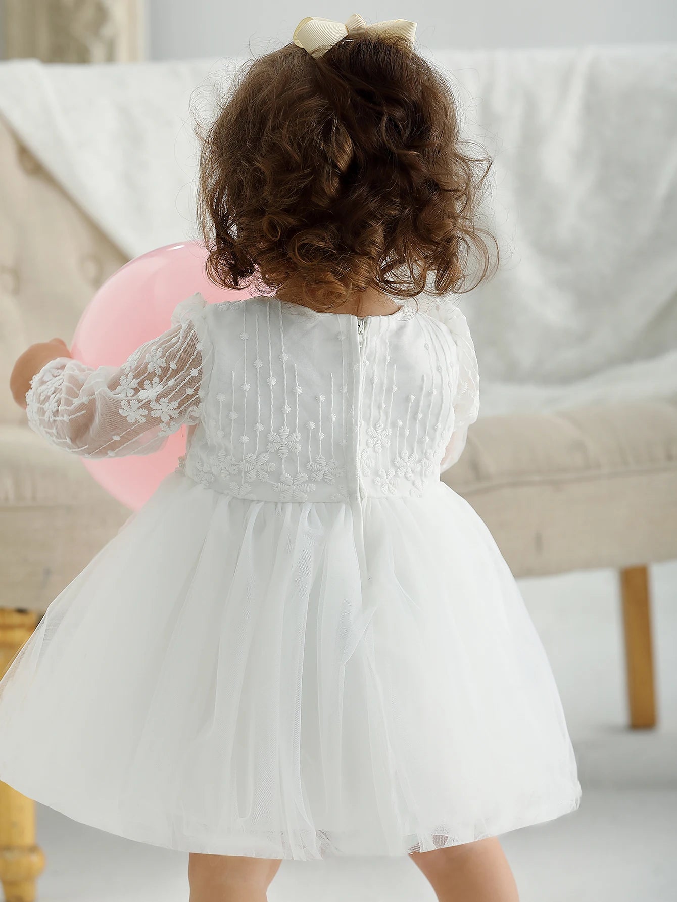 White Mesh Party Dresses 3M to 2Y