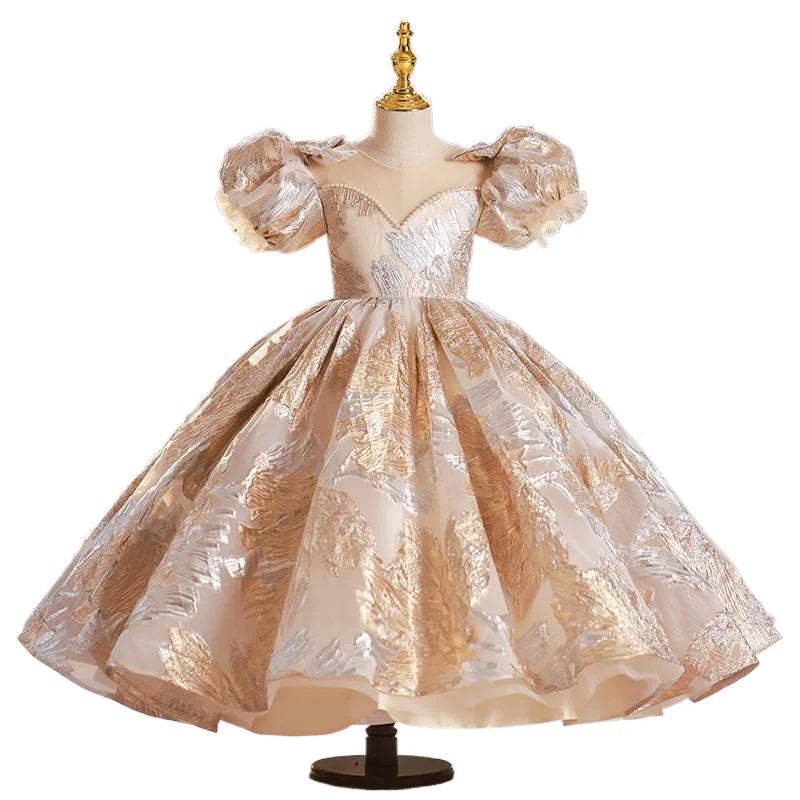 Silver-Gold Gown Party Dress 4Y to 14Y