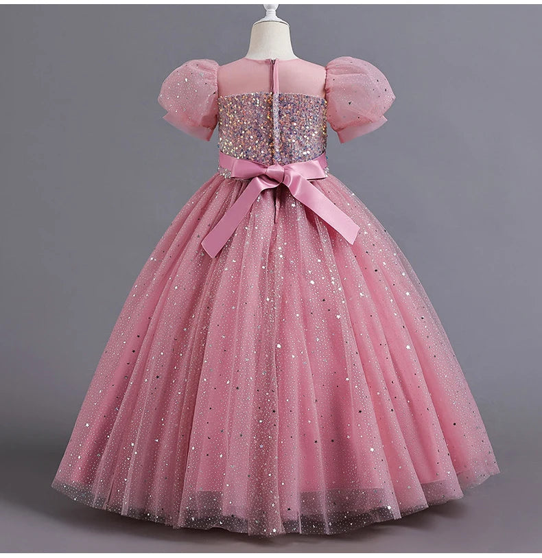Sequin Bubble Sleeve Gown Party Dress 4Y to 12Y - More Colours to Choose