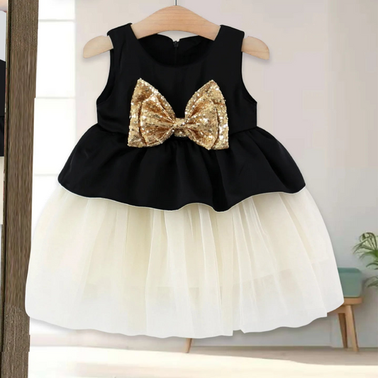 Golden Bow Black and White Party Dress 9M to 3Y