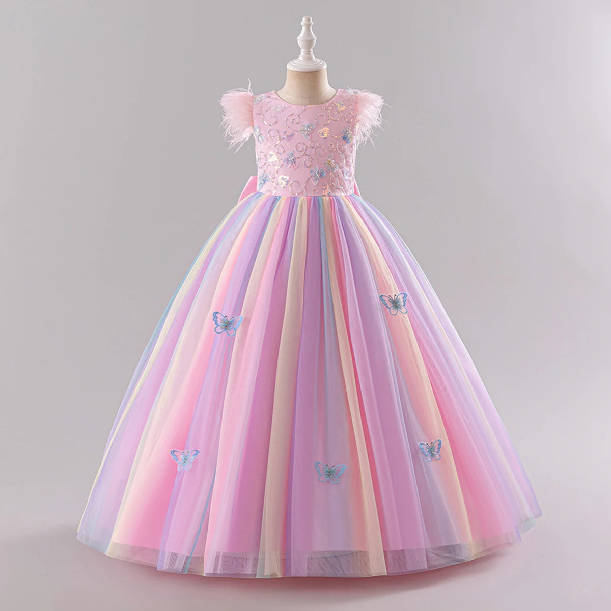 Feather Rainbow Gown Party Dress 4Y to 10Y - More Colours to choose