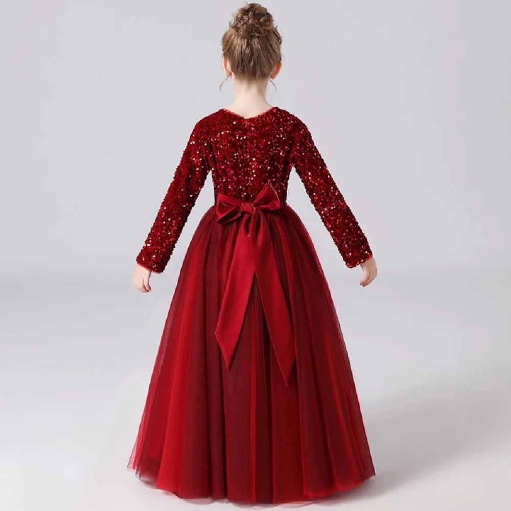 Glitter Sequin Long Sleeves Gown Party Dresses 2Y to 16Y - More colours to choose