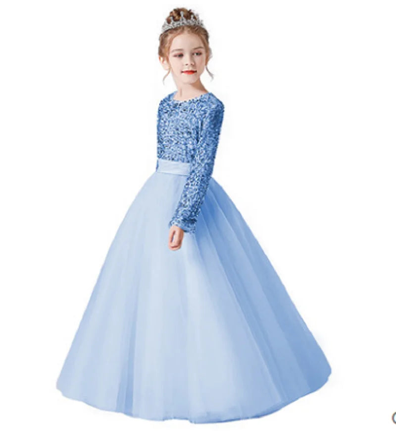 Glitter Sequin Long Sleeves Gown Party Dresses 2Y to 16Y - More colours to choose